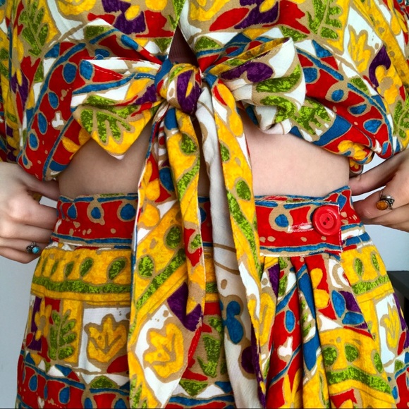 Vintage 90s tie front crop and wrap skirt set - Picture 6 of 10